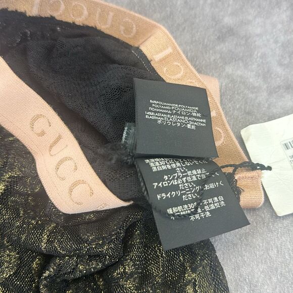 Gucci Floral Patterned Metallic Black/Gold Tights Medium - Picture 6 of 9